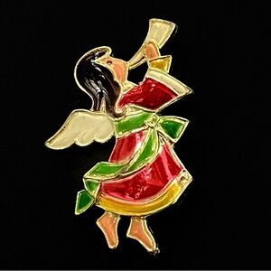 Vintage 1950’s Angel Blowing Trumpet Horn Christmas Pin